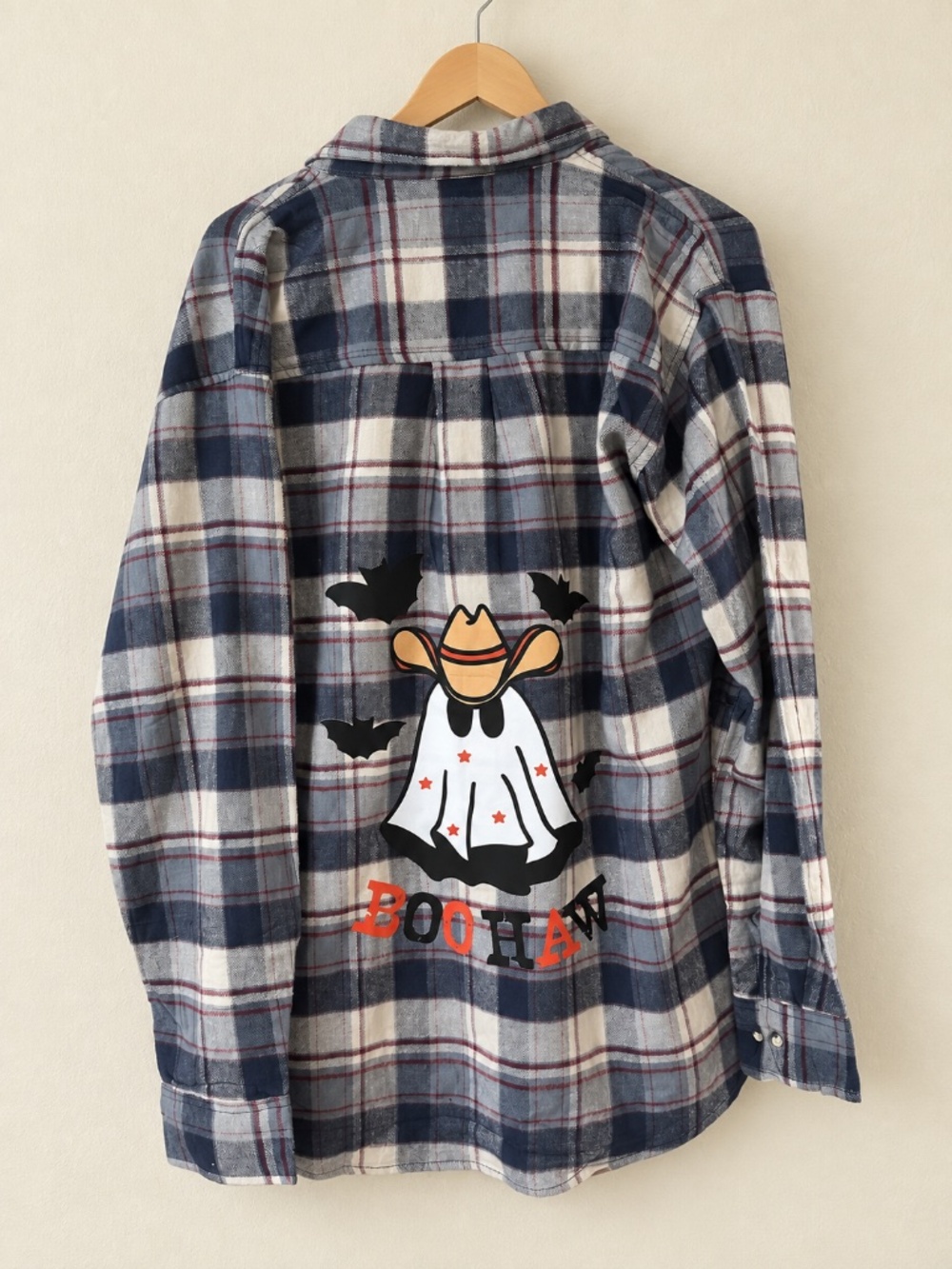Boo Haw Cowboy Ghost Plaid Button-Up Shirt Halloween Western - NWOT